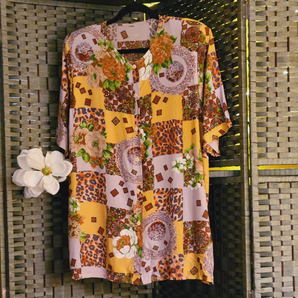 Vintage blouse brown and gold size 14